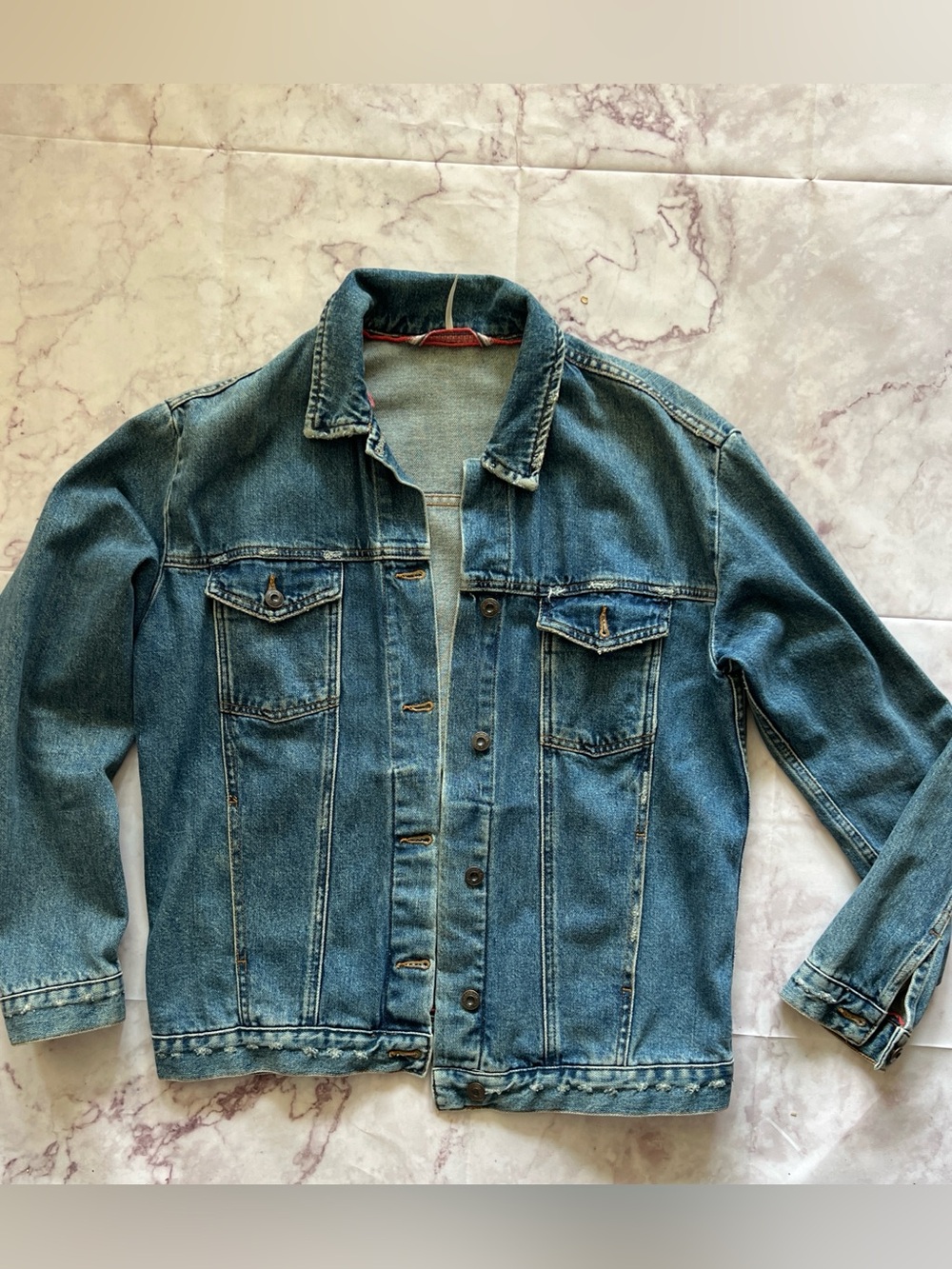 Free People Vintage Wash Denim Trucker Jacket Blue XS